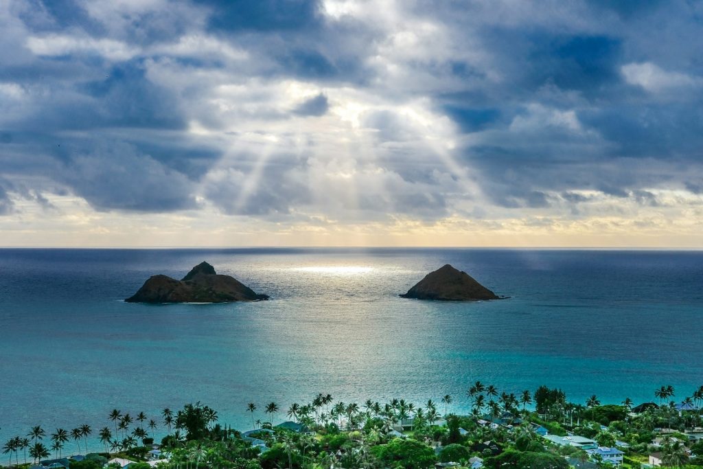 aerial view of Lanikai Beach on Oah'u.  Traveling to Hawai'i.