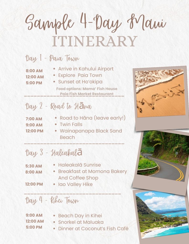 How to visit Maui on a budget-Sample 4-day Maui Itinerary describing different places to go on the island