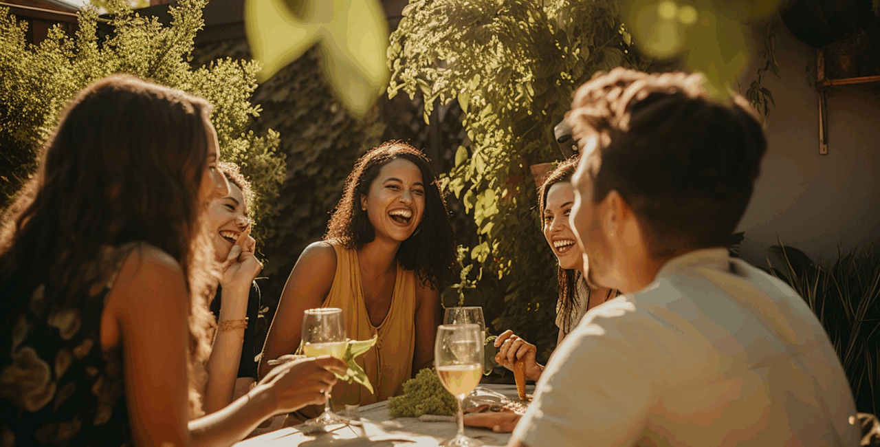 friends, women, wine, chat, meeting, summer, joy, nature, green, conversation, visit, and generated