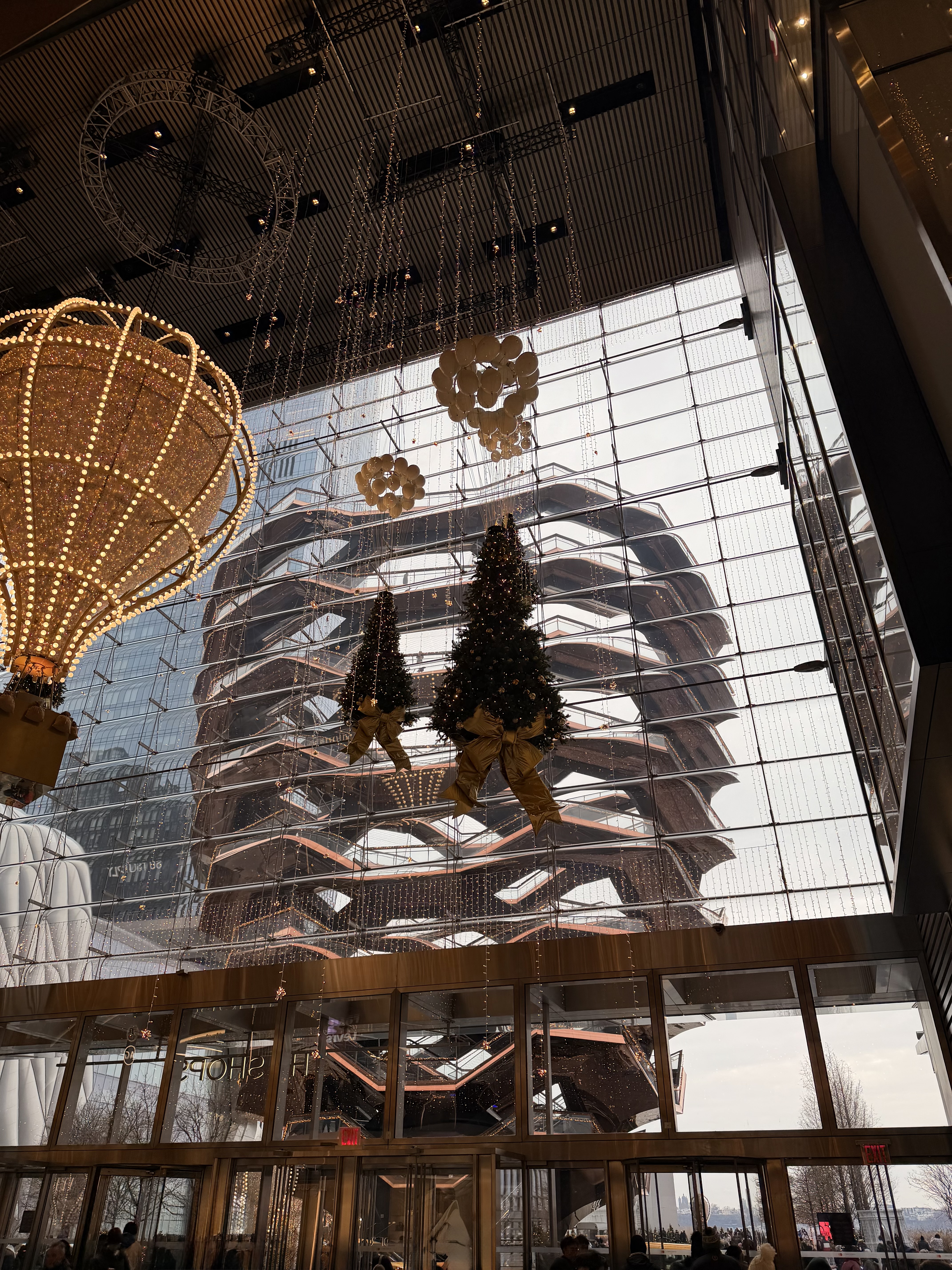 Hudson Yards Shopping during Christmas season with views of The Vessel